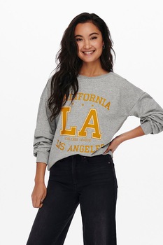 JdY, Bluza sport din amestec de bumbac cu imprimeu, Gri melange/Galben mustar JdY, Bluza sport din amestec de bumbac cu imprimeu, Gri melange/Galben mustar