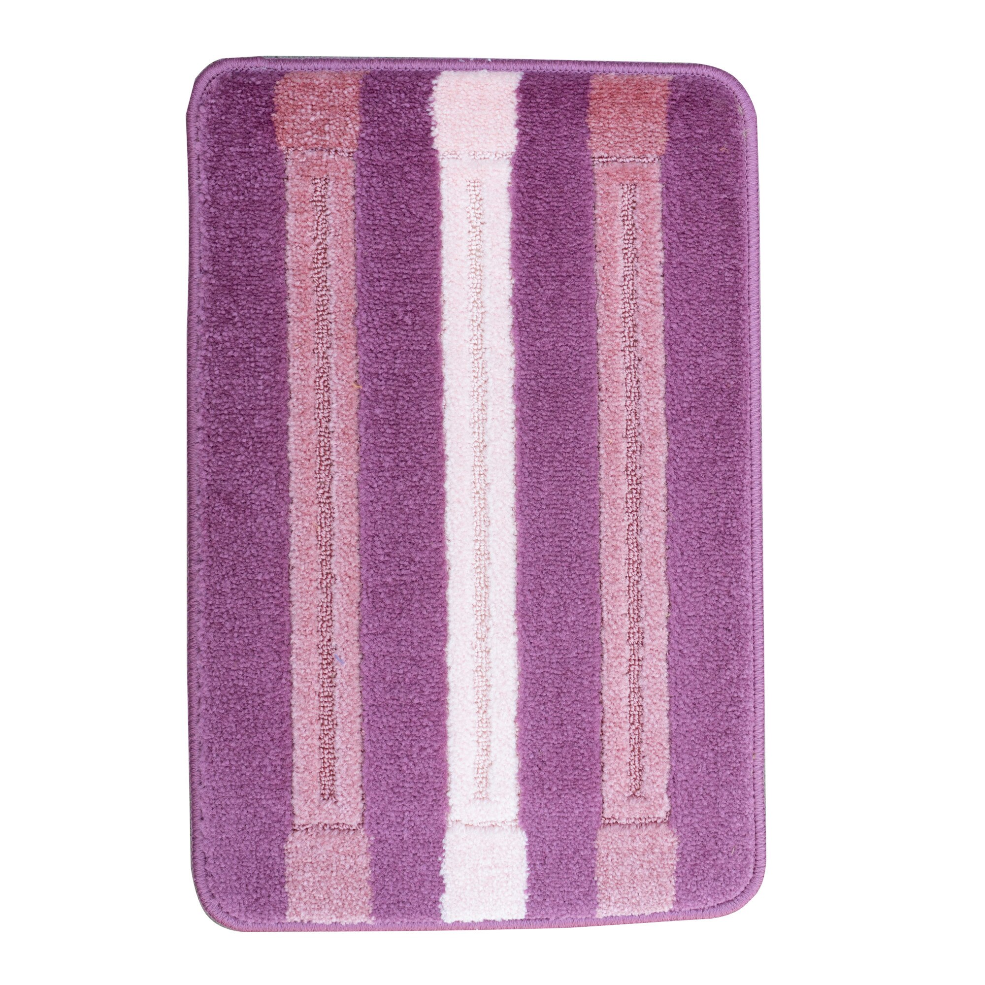 Covoras baie Minni, 40x60cm, antiderapant, polipropilena, culoare mov lila, model dungi paralele, gramaj 275 g