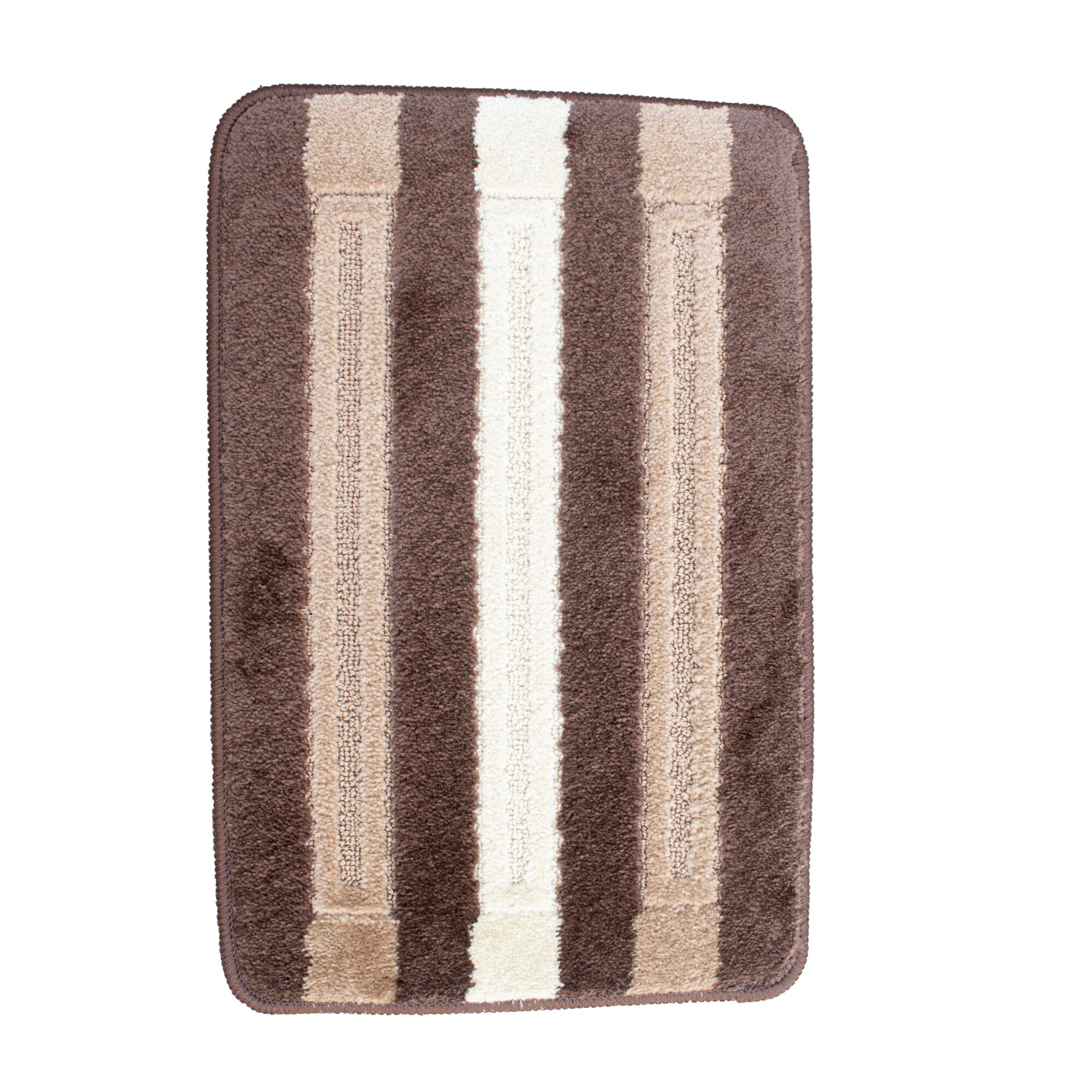 Covoras baie Minni, 40x60cm, antiderapant, polipropilena, culoare maro, model dungi paralele, gramaj 275 g