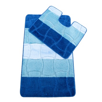 Set 2 covorase baie Betys, 60x100cm/50x60cm, antiderapant, polipropilena,culoare turcoaz si albastru , tip dungi, model patrate , gramaj 1200 g Set 2 covorase baie Betys, 60x100cm/50x60cm, antiderapant, polipropilena,culoare turcoaz si albastru , tip dungi, model patrate , gramaj 1200 g