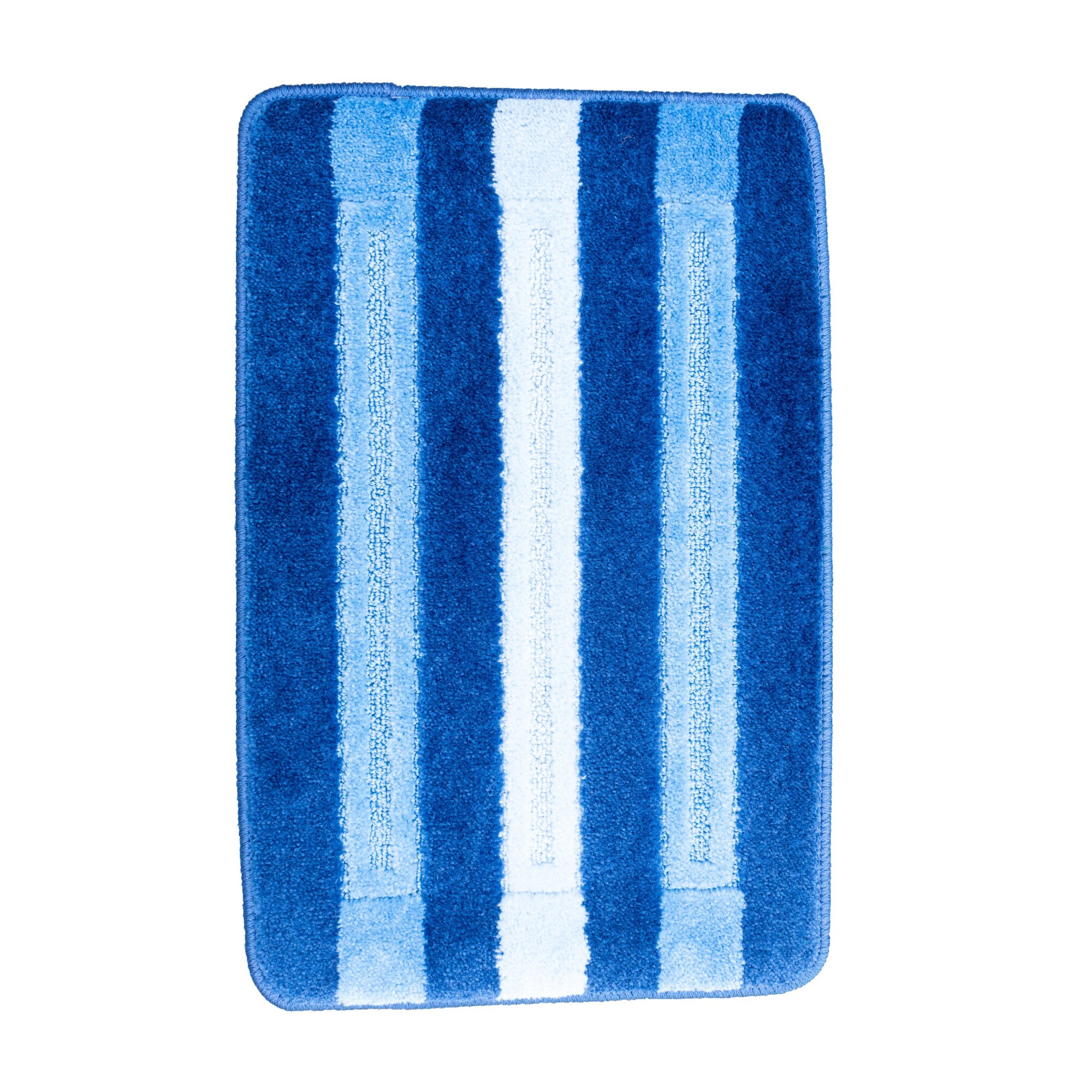 Covoras baie Minni, 40x60cm, antiderapant, polipropilena, culoare albastru, model dungi paralele, gramaj 275 g
