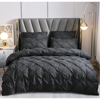 Lenjerie de pat dublu, bumbac finet premium Lux, 6 piese, 2 persoane, Negru Lenjerie de pat dublu, bumbac finet premium Lux, 6 piese, 2 persoane, Negru