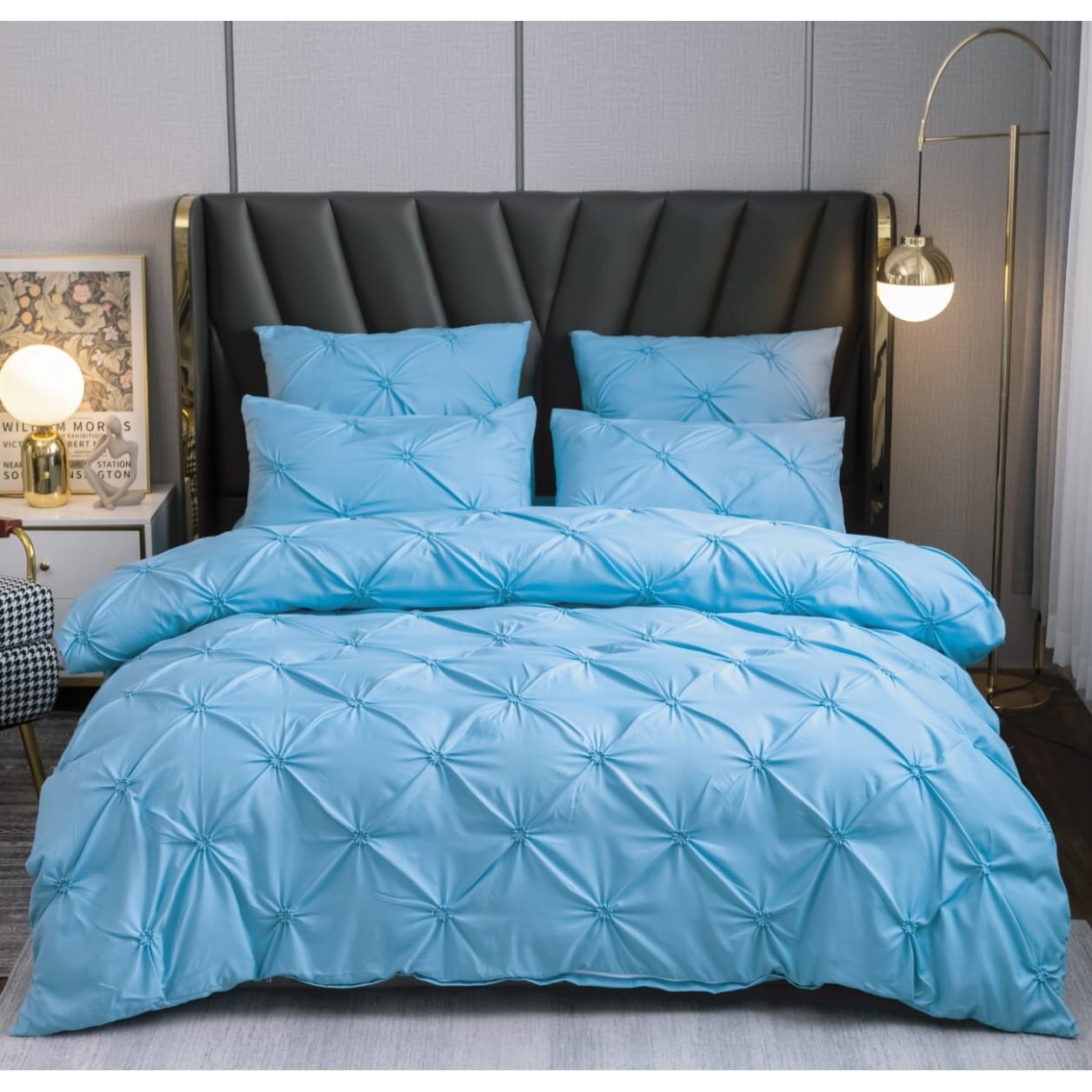 Lenjerie de pat dublu, bumbac finet premium Lux, 6 piese, 2 persoane, Blue Sky