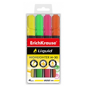 Textmarker ErichKrause® H-30 Lichid 4 Culori/Set Textmarker ErichKrause® H-30 Lichid 4 Culori/Set