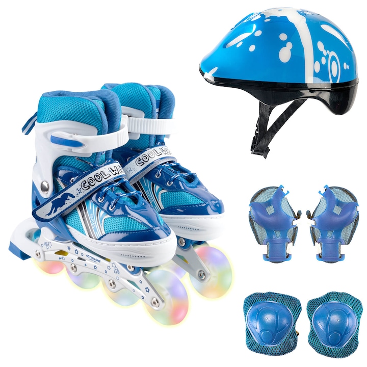 Set de role ActionOne Ciel, cu casca, protectii si geanta transport, reglabile, marimea S (31-34), albastru