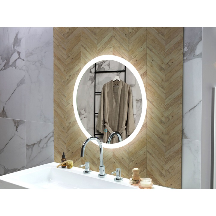 Ezüst falitükör beépített LED világítással ø 58 cm YSER