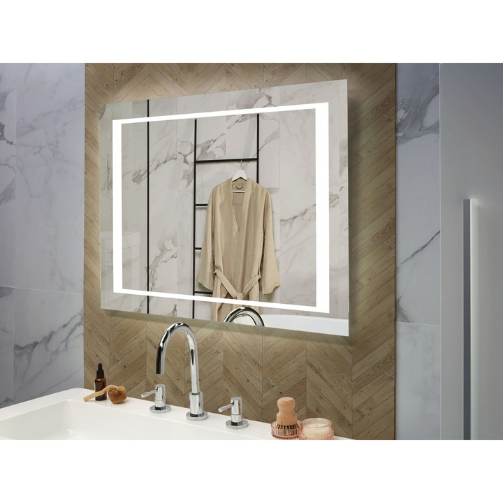 Ezüst falitükör beépített LED világítással 80 x 60 cm EYRE