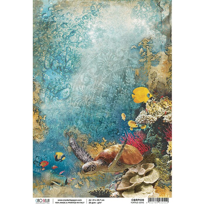 Hartie de orez decoupage, Ciao Bella, coala, model broasca testoasa, A4, 297 X 210 mm