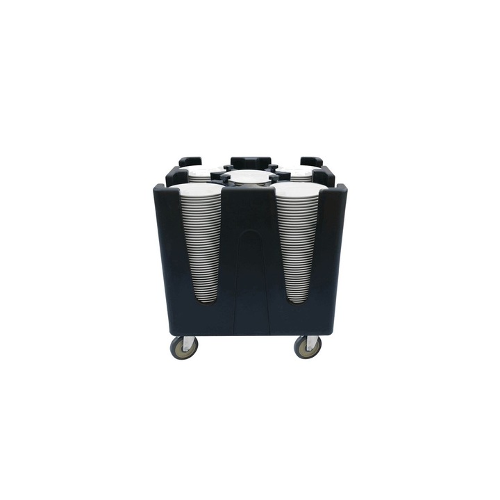 Carucior negru, transport farfurii cu 6 compartimente