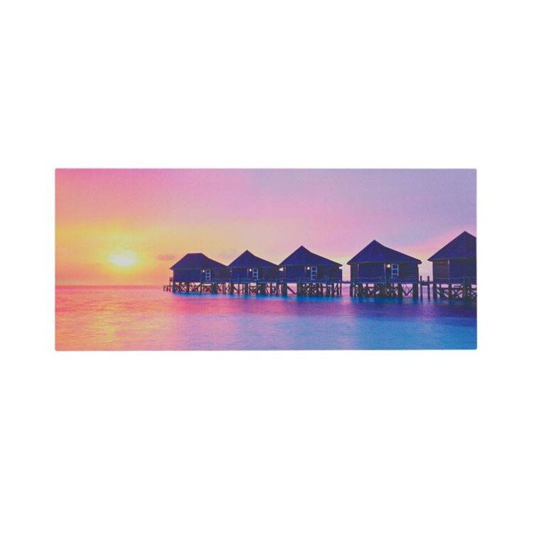 Tablou canvas decorativ cu lumini LED Sunset Maldives, 70x30x1,5 cm