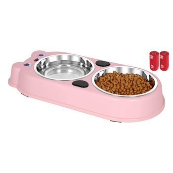 Set Castron Hranire FizioTab® Panda cu 2 Boluri de Inox si 2 Pungi Igienice, pentru Pisici si Caini de Talie Mica, Roz Set Castron Hranire FizioTab® Panda cu 2 Boluri de Inox si 2 Pungi Igienice, pentru Pisici si Caini de Talie Mica, Roz