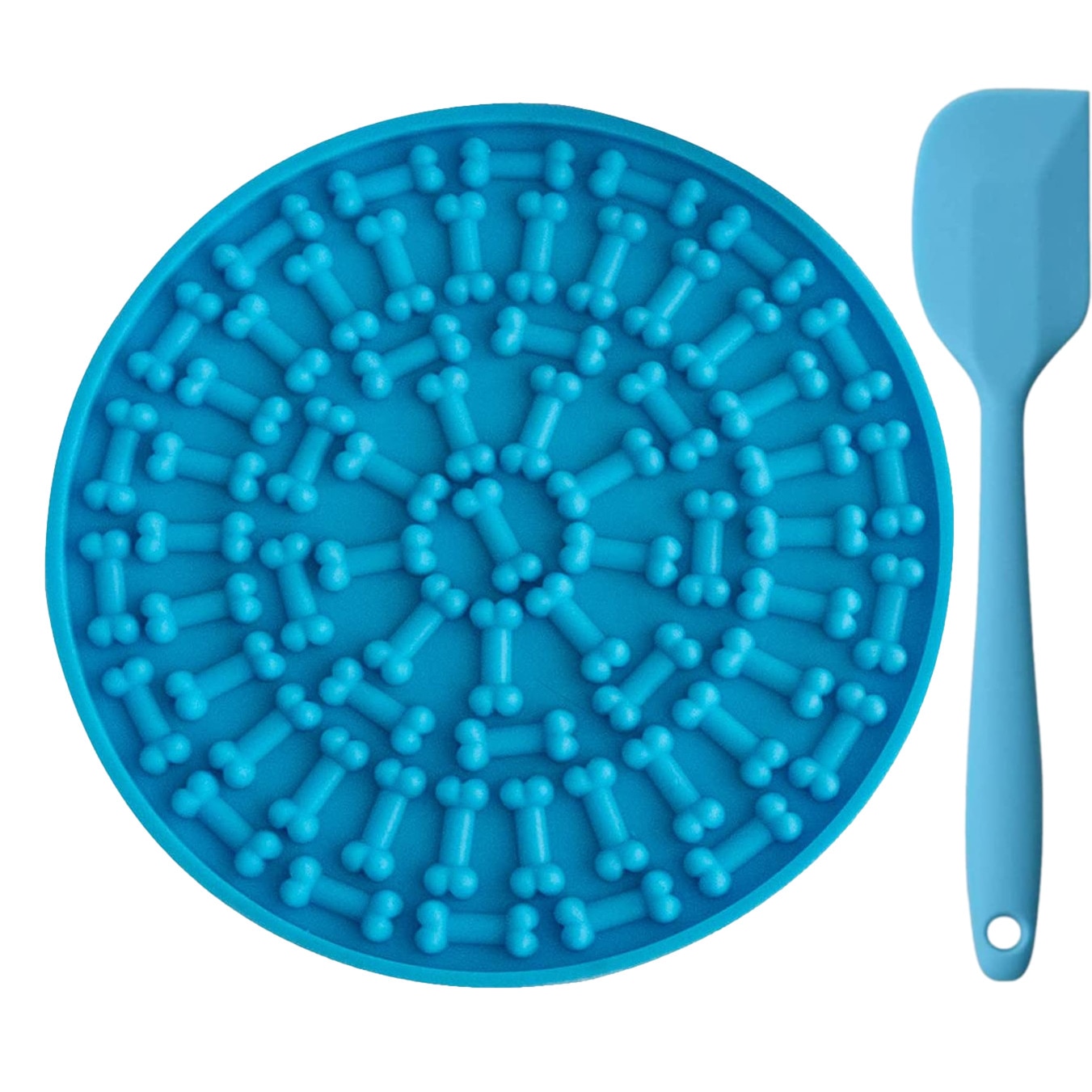 Set Covoras Hranire Lick Mat FizioTab® cu Spatula si 2 Pungi Igienice, pentru Caini si Pisici, Impotriva Anxietatatii si Plictiselii, 15x15X1 cm, Albastru