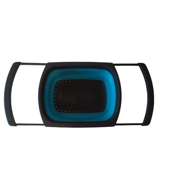 Strecuratoare pliabila din silicon cu manere extensibile Gri - Turcoaz pentru paste, fructe si legume