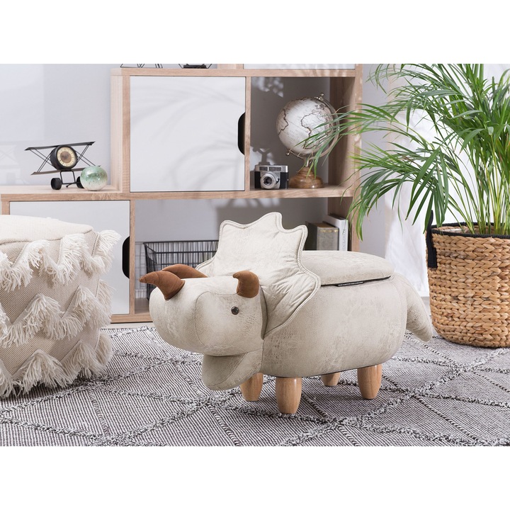 Világosszürke szövet állatos puff 92 x 56 cm TRICERATOPS