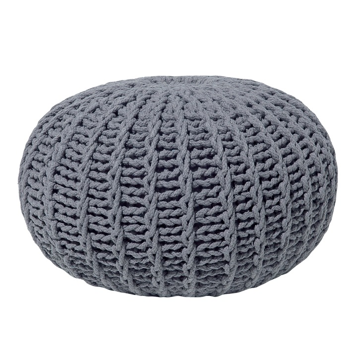 Sötétszürke Kötött Pamutpuff 50 x 35 cm EPS Töltelékkel Kerek Kis Lábtartó