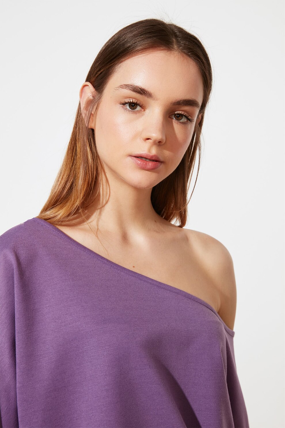 Trendyol, Pijama scurta cu decolteu pe umeri, Violet, XS