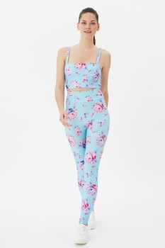 Trendyol, Colanti cu talie inalta si model floral, Albastru aqua/Roz/Albastru indigo Trendyol, Colanti cu talie inalta si model floral, Albastru aqua/Roz/Albastru indigo