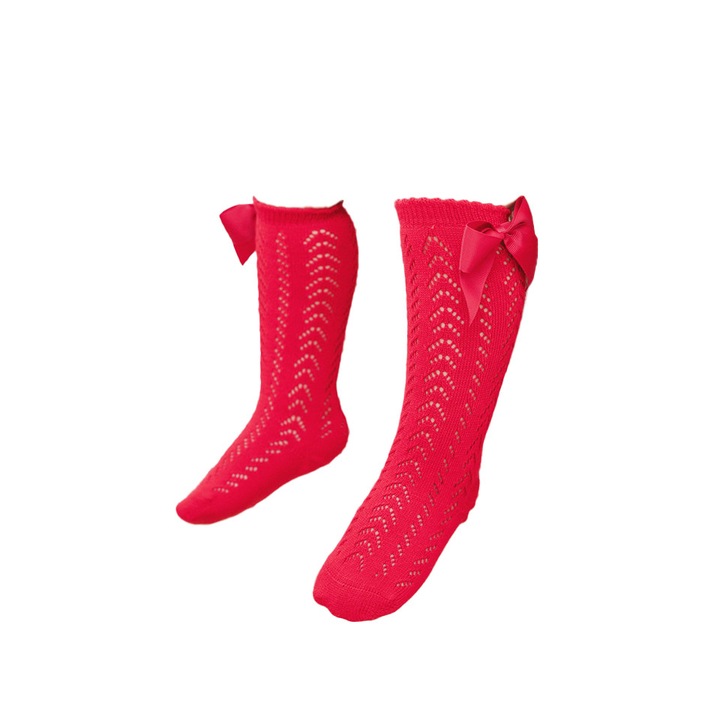 3/4 дълги чорапи за момичета за лятото, Zoreya, десен макраме, с панделка, червени
