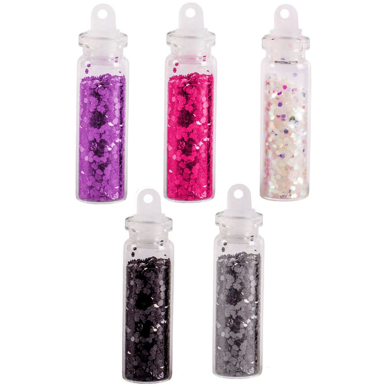 Set 5 sticlute cu sclipici pentru unghii