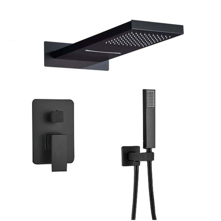 Set baterie dus, Blackswan, Tip M73.8, model negru mat, dimensiune 55 cm