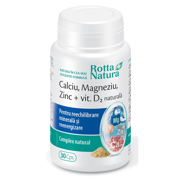 Calciu-Magneziu-Zinc+Vit. D2 naturala, Rotta Natura, 30 capsule