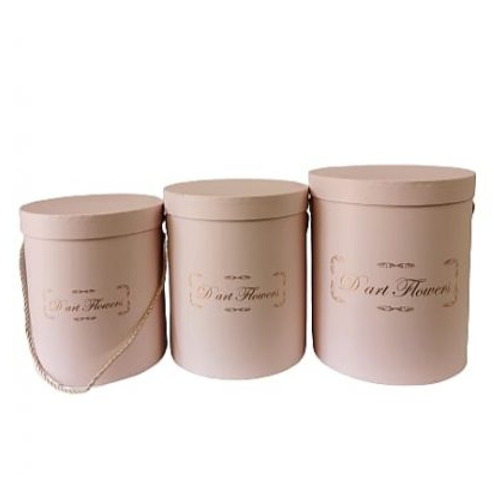 Set 3 cutii de carton rotunde roz pal, D art Flowers, 25x25x28 cm