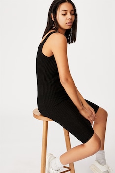 Cotton On, Rochie midi cambrata cu striatii, Negru Cotton On, Rochie midi cambrata cu striatii, Negru