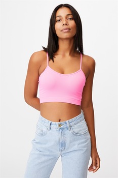 Cotton On, Top crop cu bretele subtiri Isla, Roz Cotton On, Top crop cu bretele subtiri Isla, Roz