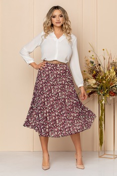 BAROCCA, Fusta cu talie inalta si pliuri, Purpuriu/Crem BAROCCA, Fusta cu talie inalta si pliuri, Purpuriu/Crem