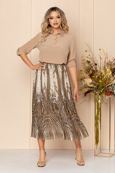 BAROCCA, Fusta cu talie inalta si pliuri, Bej/Crem BAROCCA, Fusta cu talie inalta si pliuri, Bej/Crem