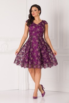 BAROCCA, Rochie midi cu croiala A si decolteu in V, Violet BAROCCA, Rochie midi cu croiala A si decolteu in V, Violet