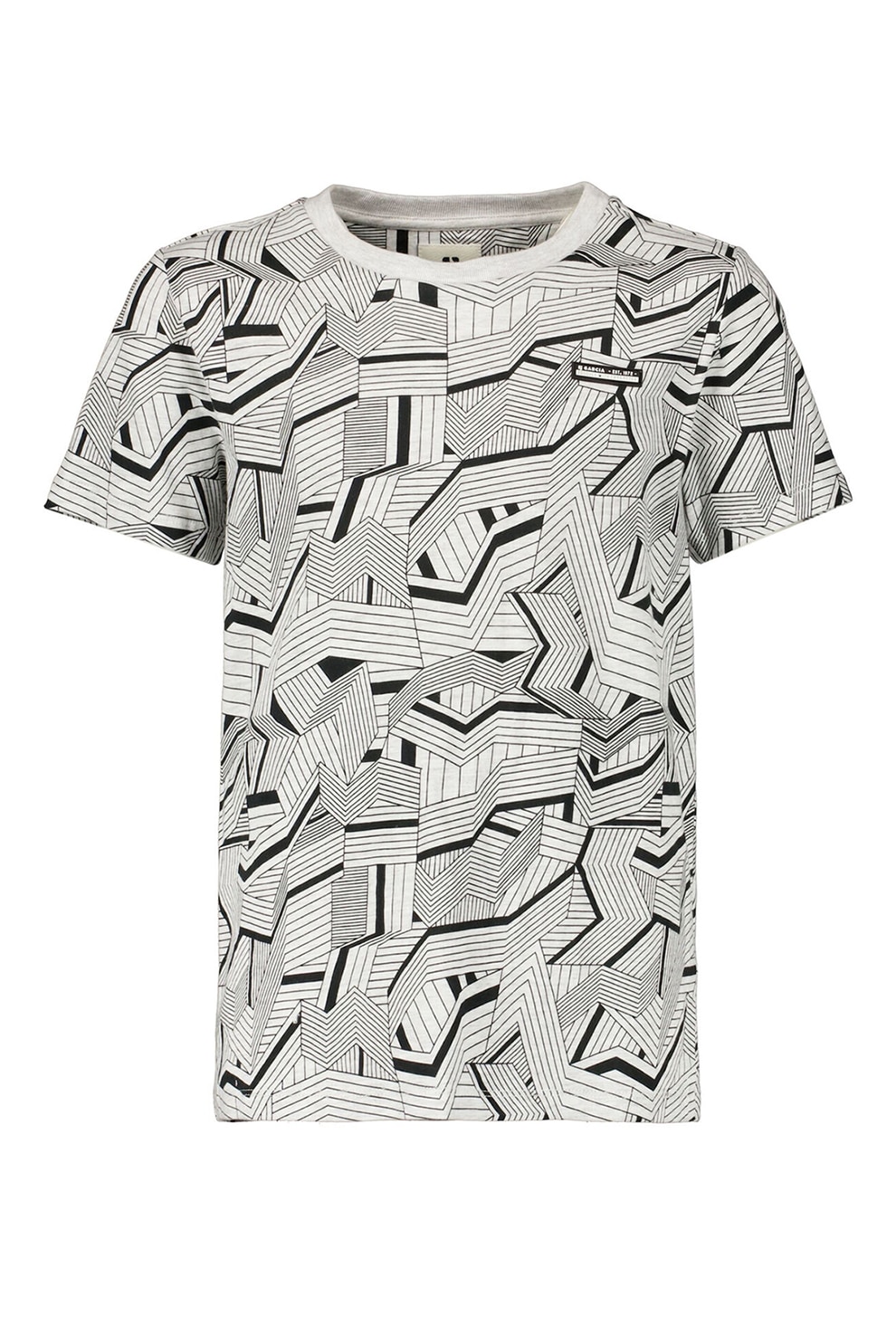 Garcia, Tricou cu decolteu la baza gatului si model geometric, Gri deschis/ Negru