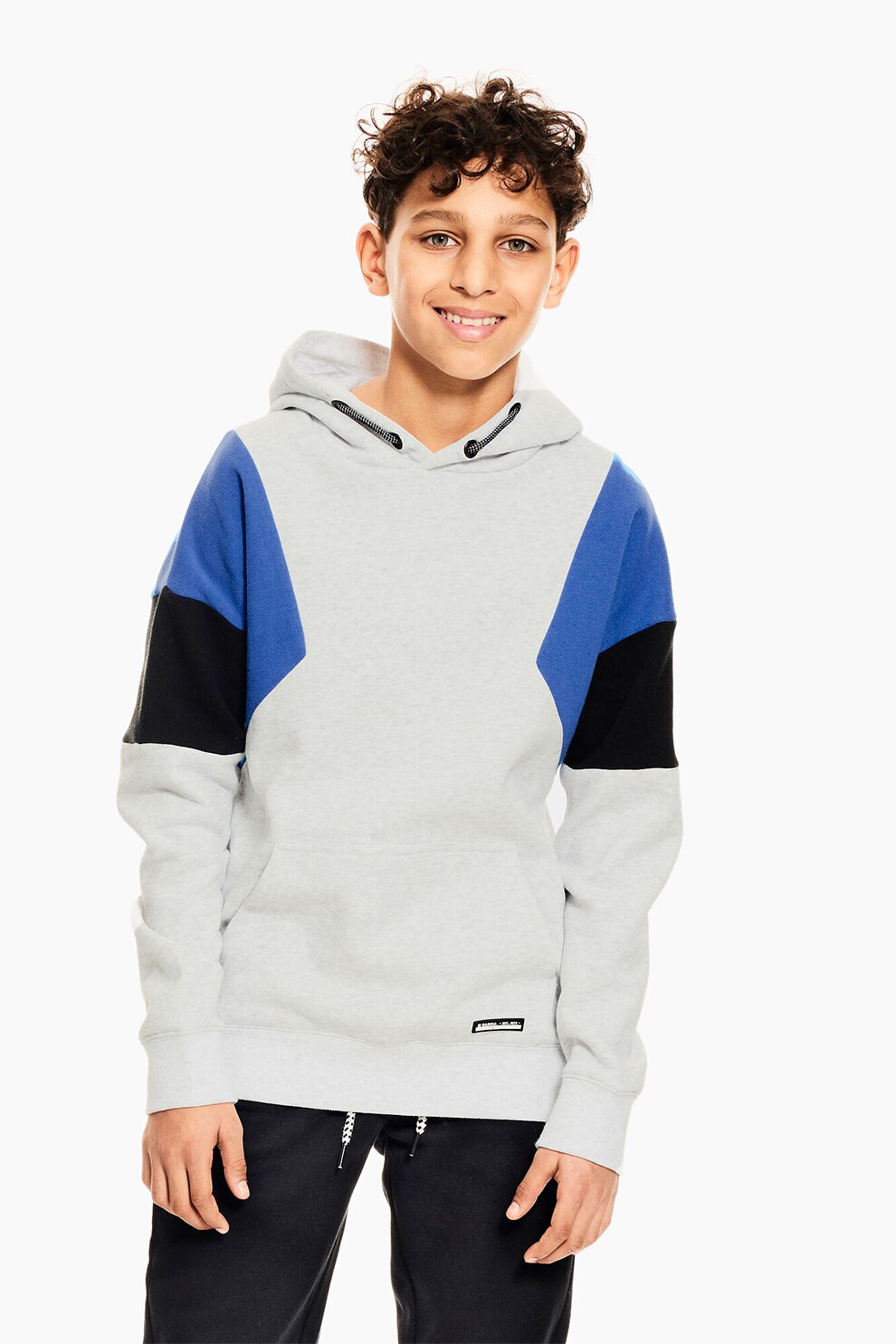 Garcia, Hanorac cu model colorblock si buzunar kangaroo, Alb/Albastru/Negru