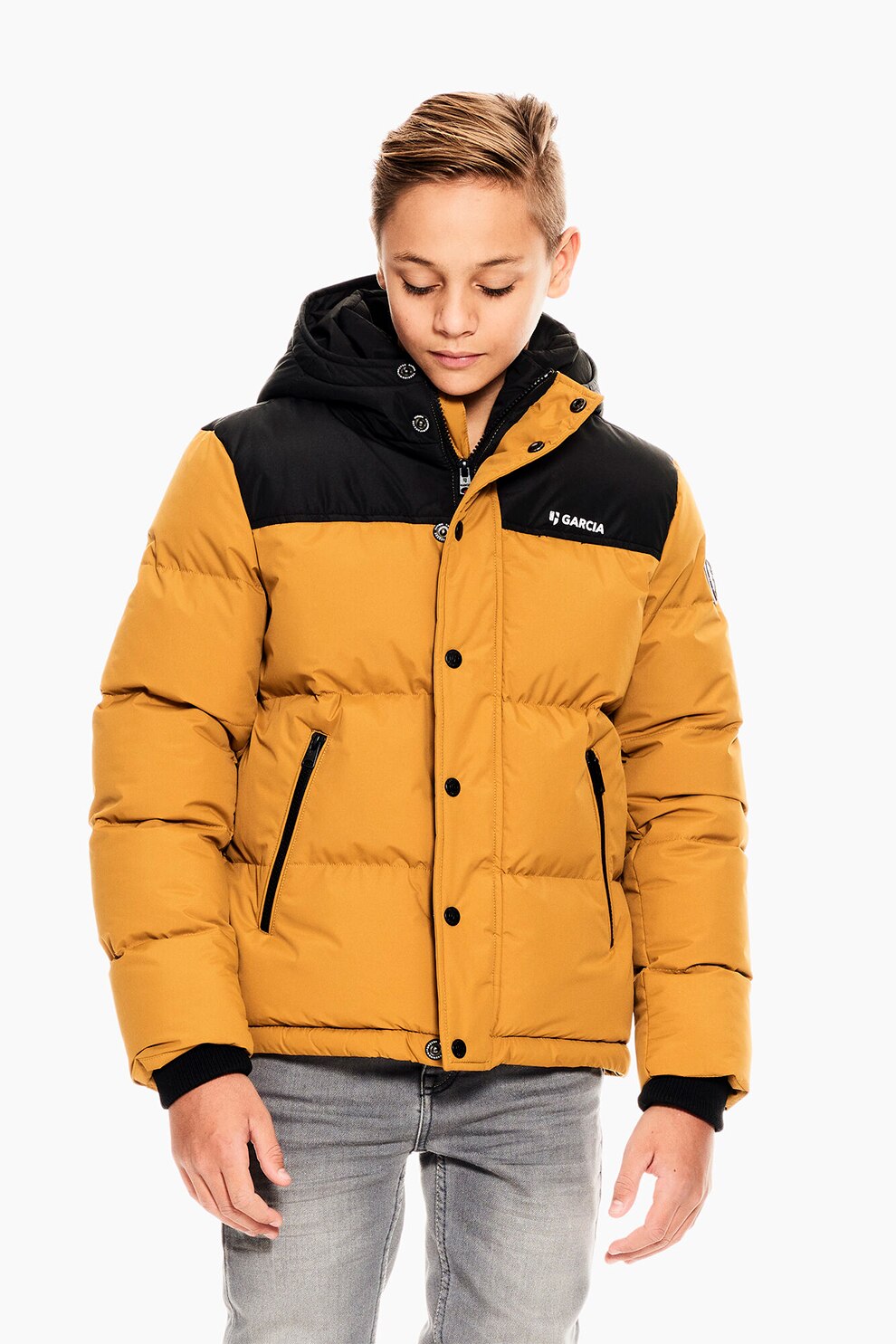 Garcia, Geaca cu doua nuante si buzunare frontale cu fermoar, Galben mustar/Negru
