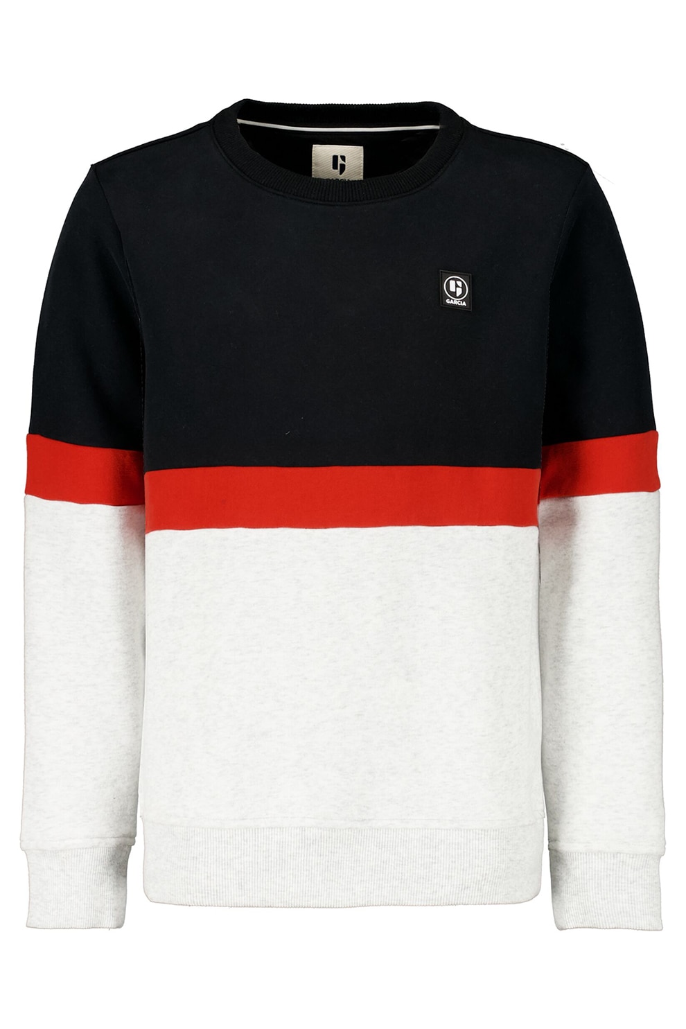 Garcia, Bluza sport cu decolteu la baza gatului si model colorblock, Negru/Alb/Rosu