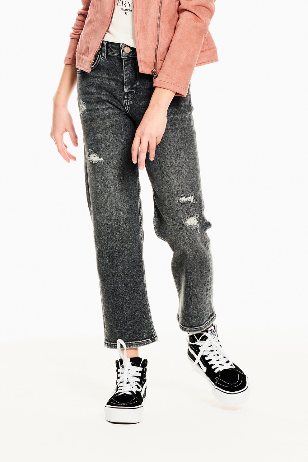 Garcia, Blugi din denim cu aspect deteriorat, Gri