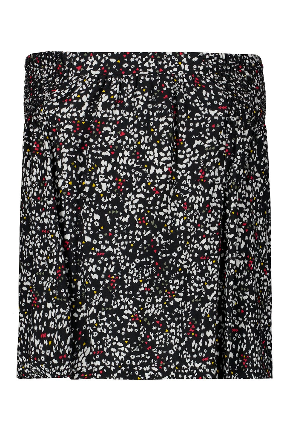 Garcia, Fusta mini din viscoza cu model, Negru/Alb/Rosu