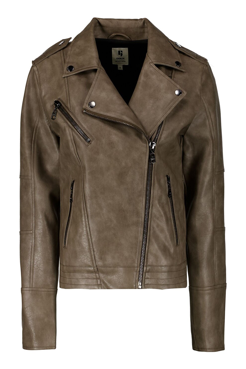 Garcia, Jacheta biker de piele ecologica, Maro taupe deschis