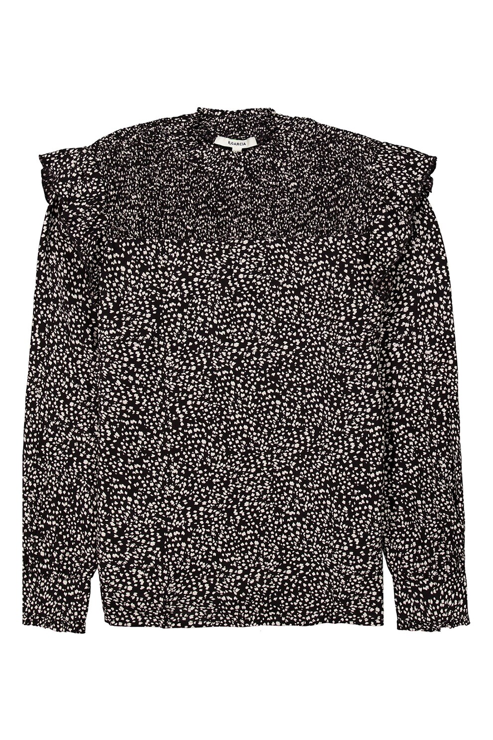 Garcia, Camasa cu maneci lungi, model si guler inalt, Negru/Alb