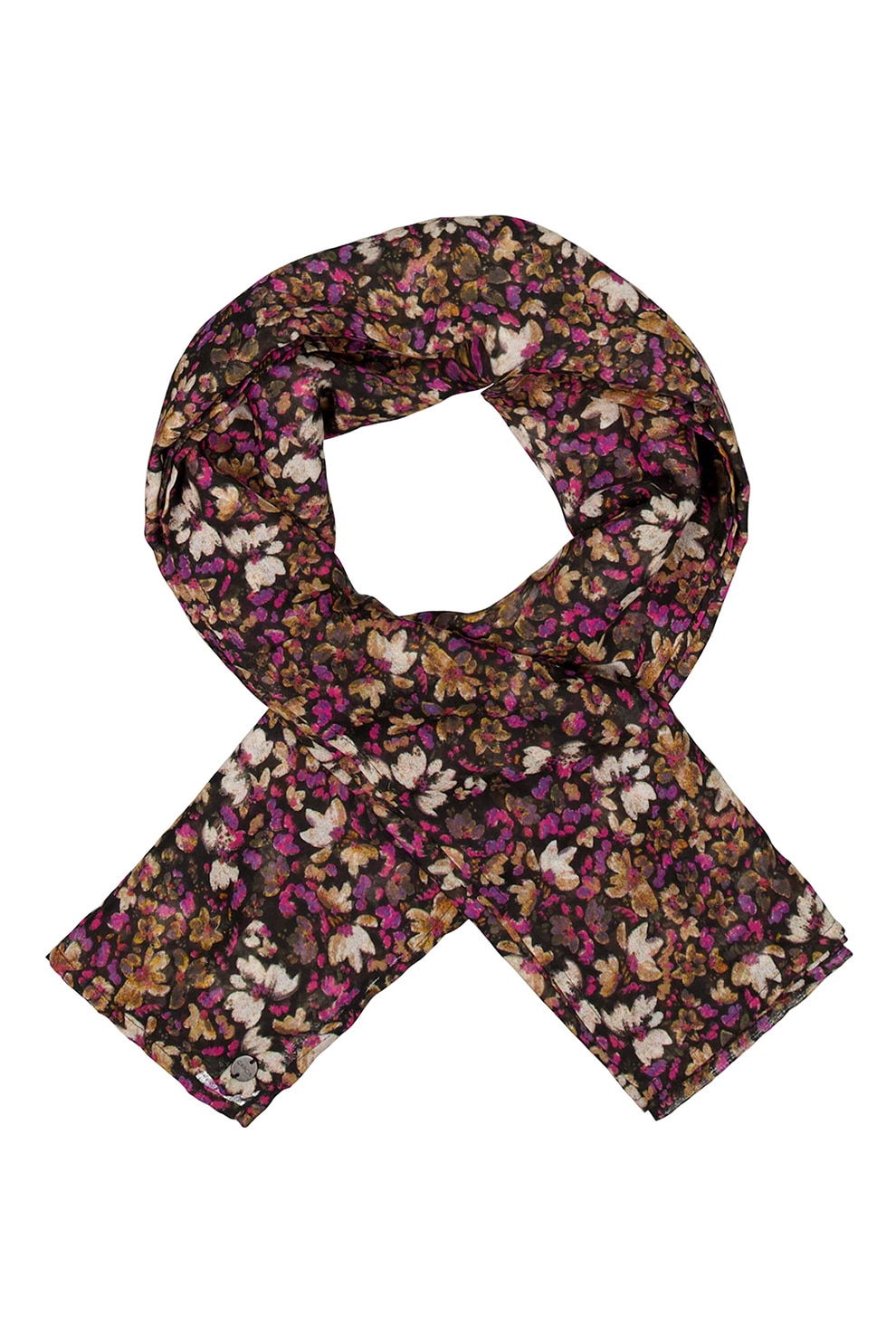 Garcia, Esarfa cu model si logo, Negru/aro nisip/Roz pal