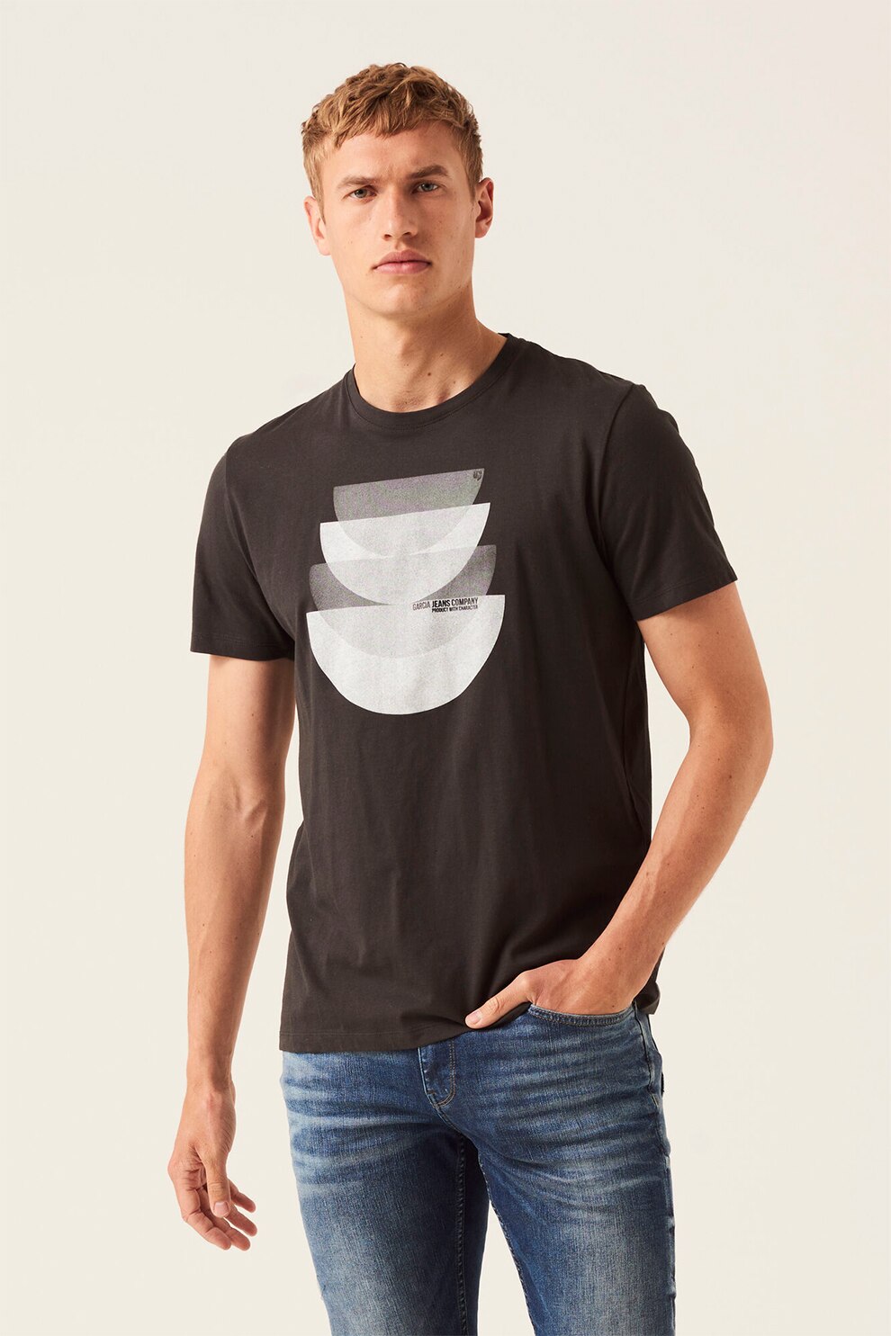 Garcia, Tricou de bumbac cu imprimeu grafic, Negru/Gri deschis