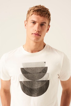 Garcia, Tricou de bumbac cu imprimeu grafic, Alb/Gri Garcia, Tricou de bumbac cu imprimeu grafic, Alb/Gri