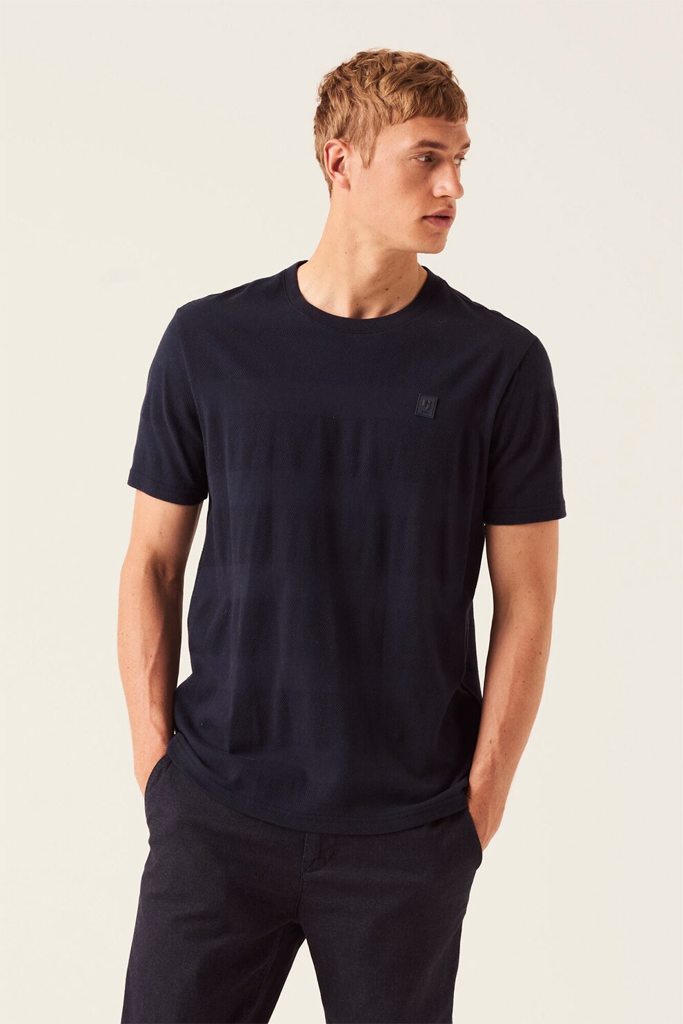 Garcia, Tricou de bumbac cu aspect texturat, Bleumarin inchis