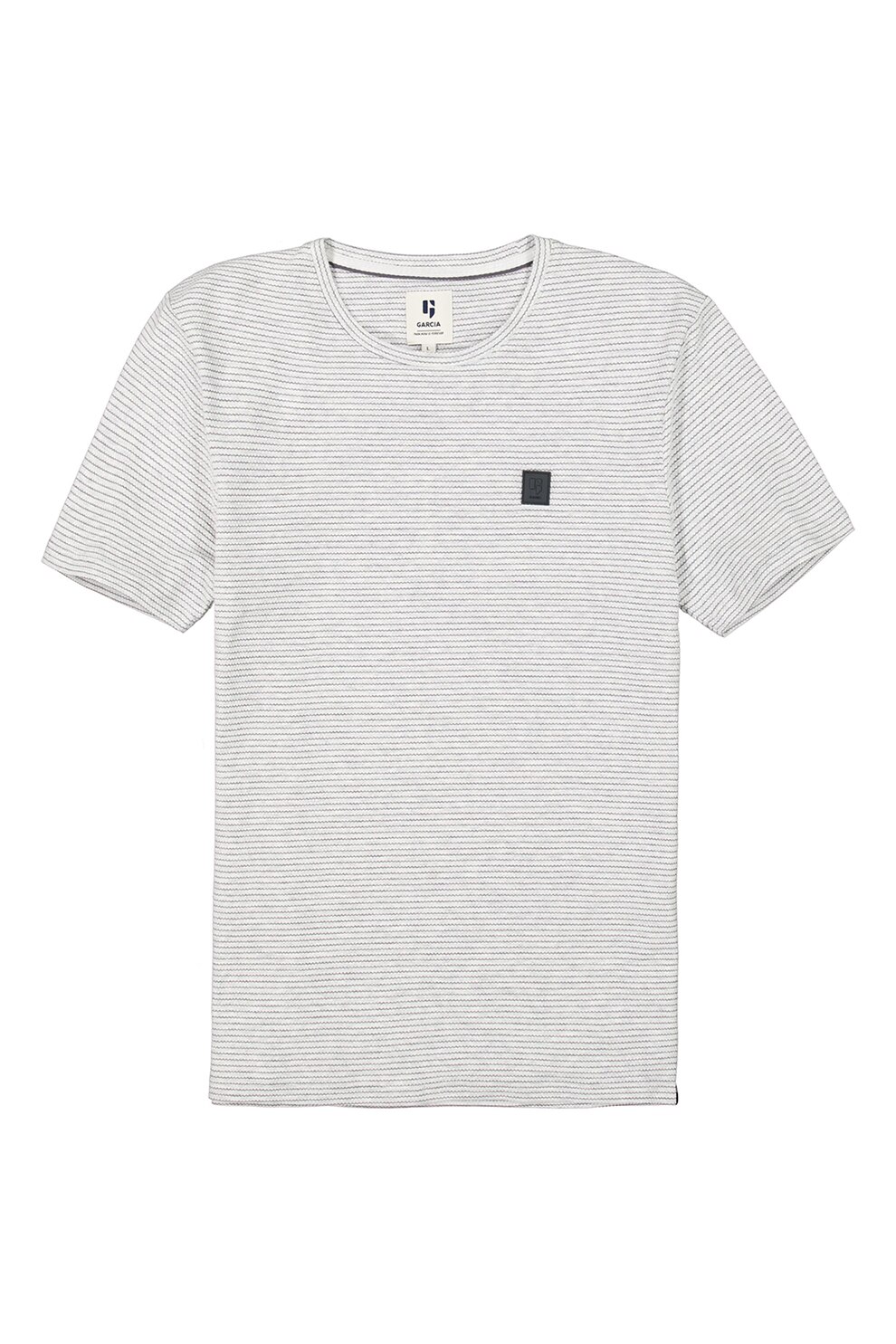 Garcia, Tricou de bumbac in dungi, Alb/Gri deschis