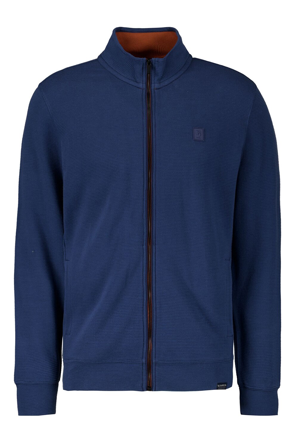 Garcia, Bluza sport din bumbac cu fermoar si detaliu logo, Albastru inchis, L