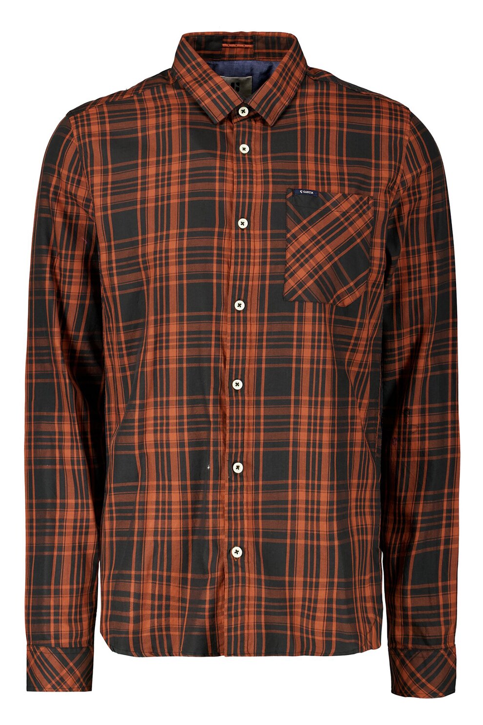 Garcia, Camasa de bumbac cu maneci lungi, Maro coniac/Negru