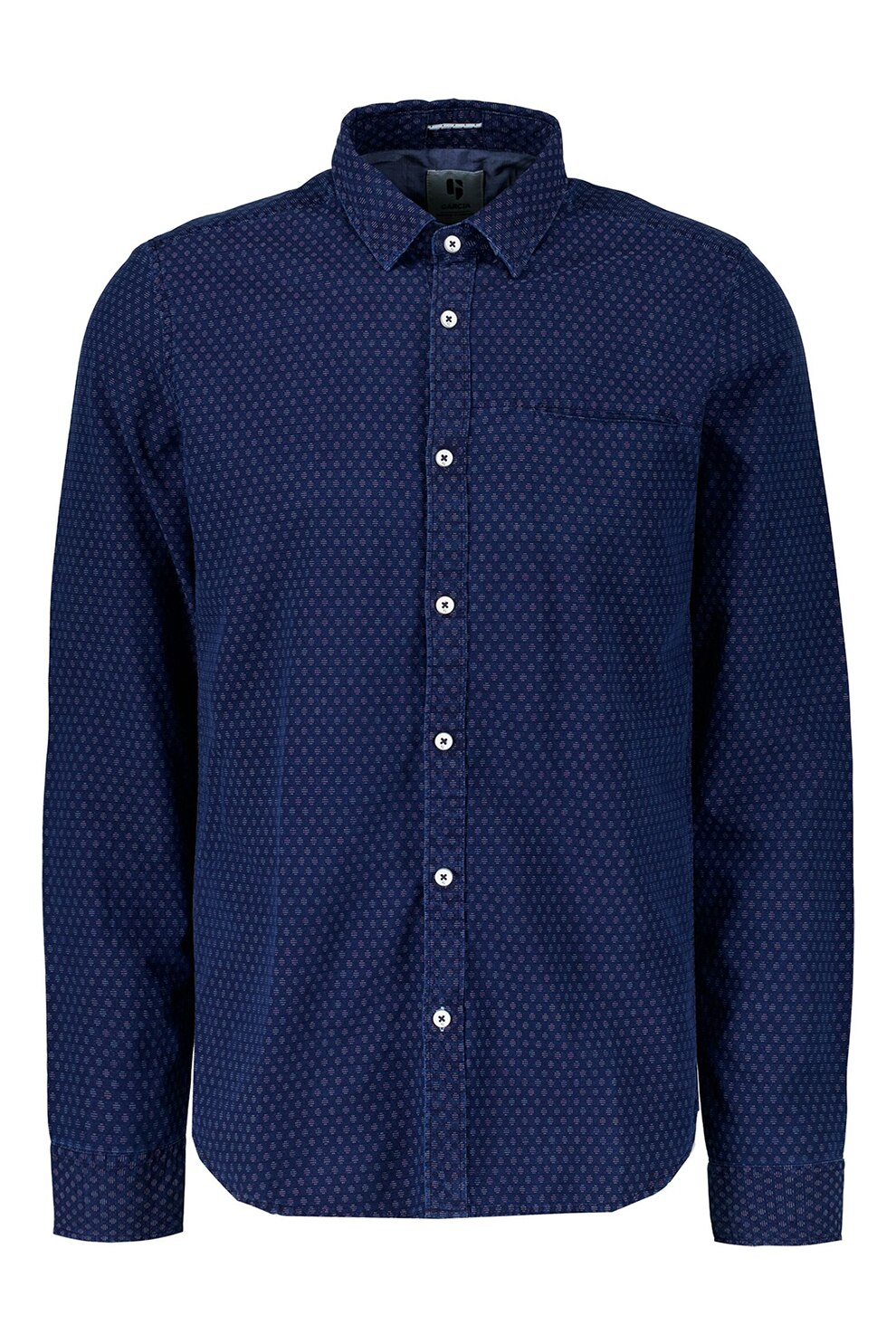 Garcia, Camasa de bumbac cu maneci lungi si model, Albastru inchis