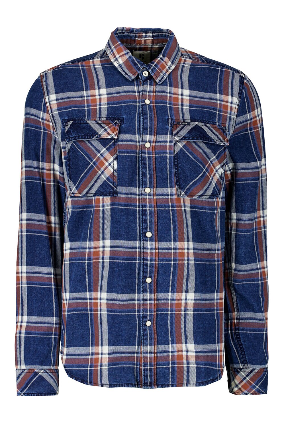 Garcia, Camasa de bumbac cu maneci lungi si buzunare pe piept, Albastru inchis/Alb/Maro