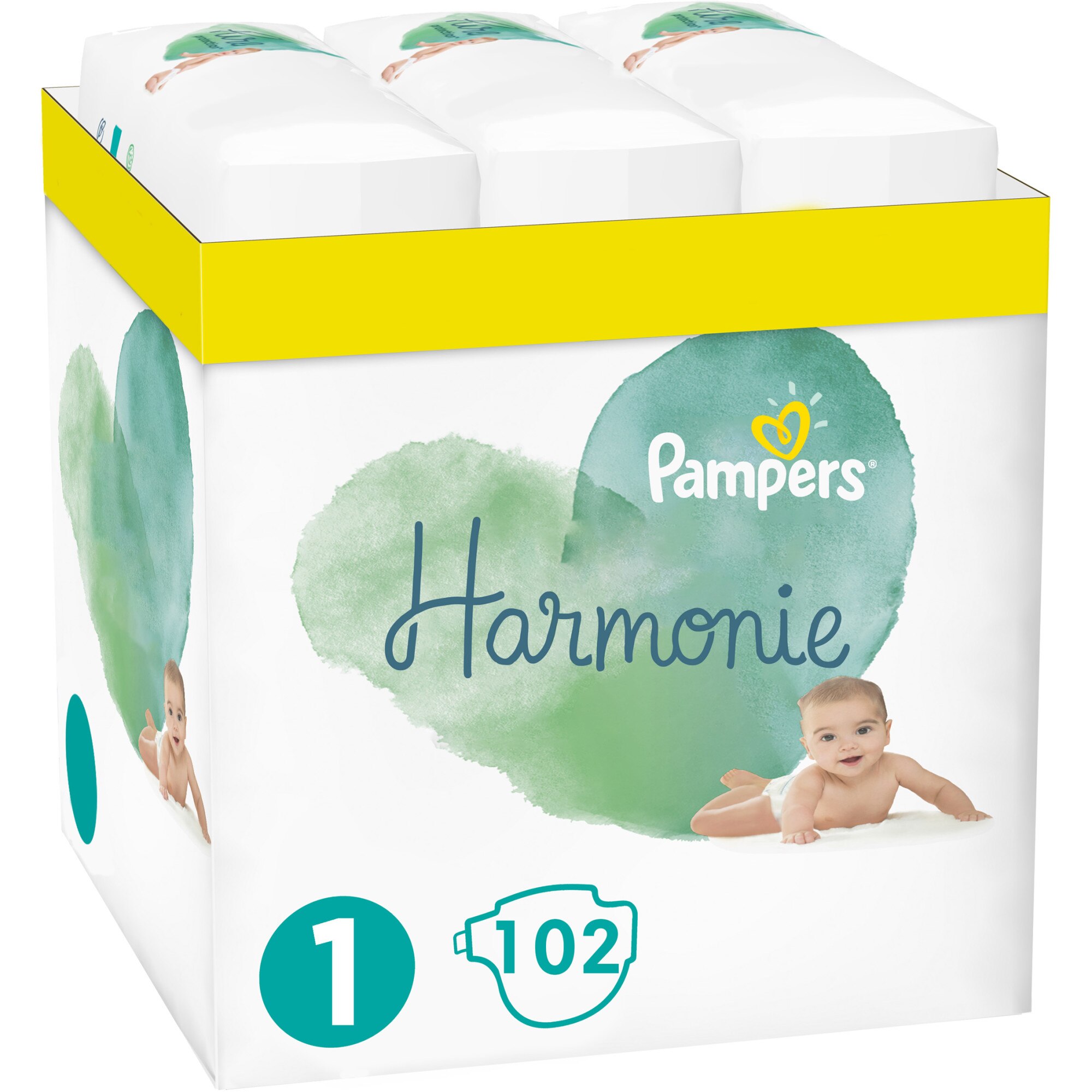 Scutece Pampers Harmonie XXL Box, Marimea 1, 2-5 kg, 102 buc