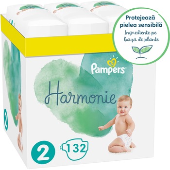 Scutece Pampers Harmonie XXL Box, Marimea 2, 4-8 kg, 132 buc